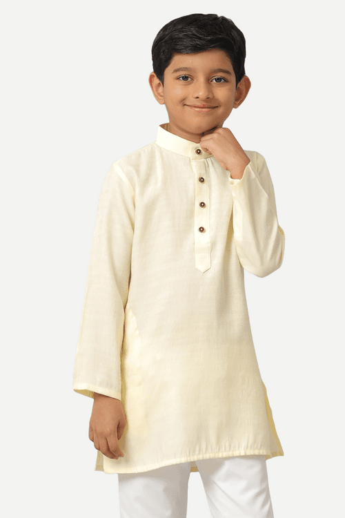 UATHAYAM Poly Viscose Shining Star Kurta  Full Sleeve Solid Regular Fit For Kids (Cream White)