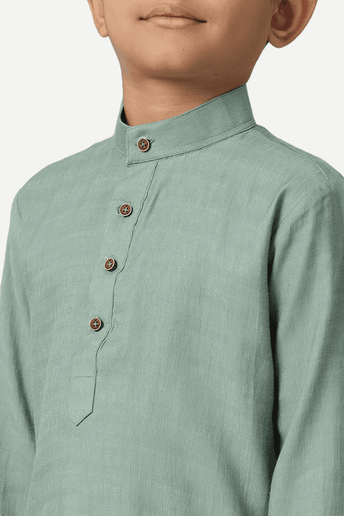 UATHAYAM Poly Viscose Shining Star Kurta  Full Sleeve Solid Regular Fit For Kids (Greyish Green)