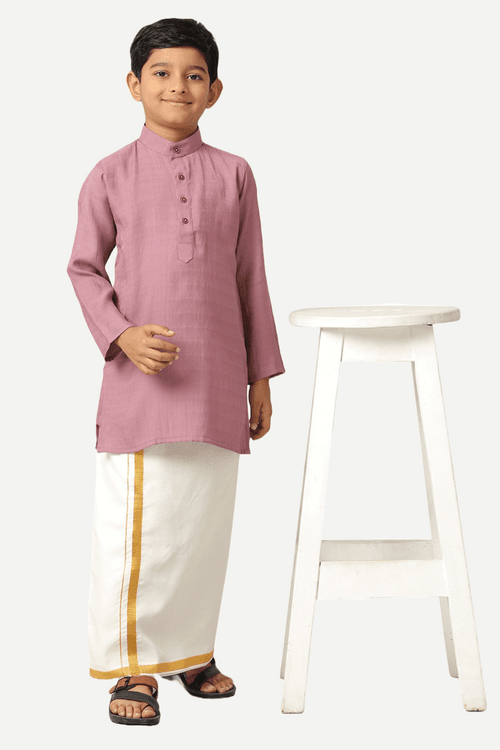 UATHAYAM Poly Viscose Shining Star Full Sleeve Solid Regular Fit Kurta & Dhoti 2 In 1 Set For Kids (Dusty Pink)