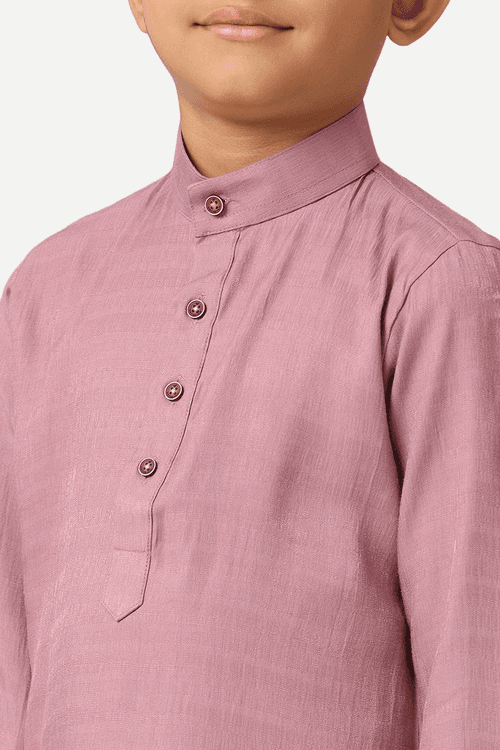 UATHAYAM Poly Viscose Shining Star Full Sleeve Solid Regular Fit Kurta & Dhoti 2 In 1 Set For Kids (Dusty Pink)