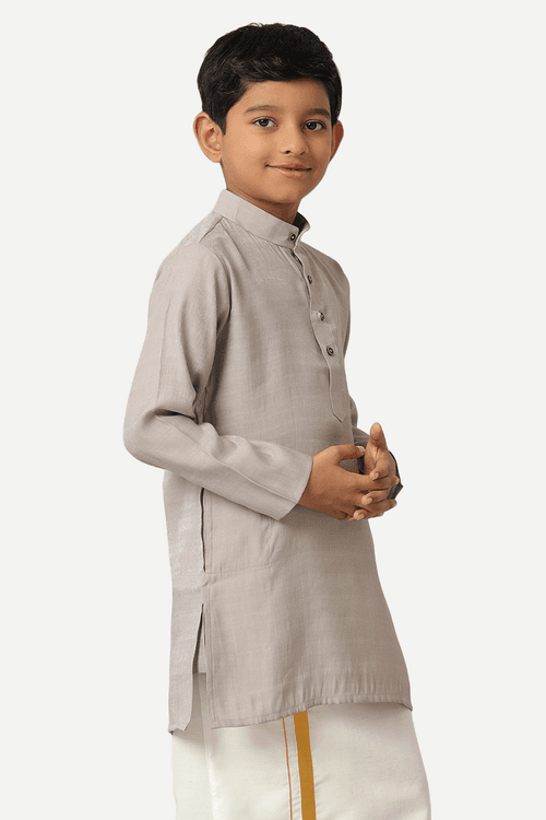 UATHAYAM Poly Viscose Shining Star Full Sleeve Solid Regular Fit Kurta & Dhoti 2 In 1 Set For Kids (Metal Grey)