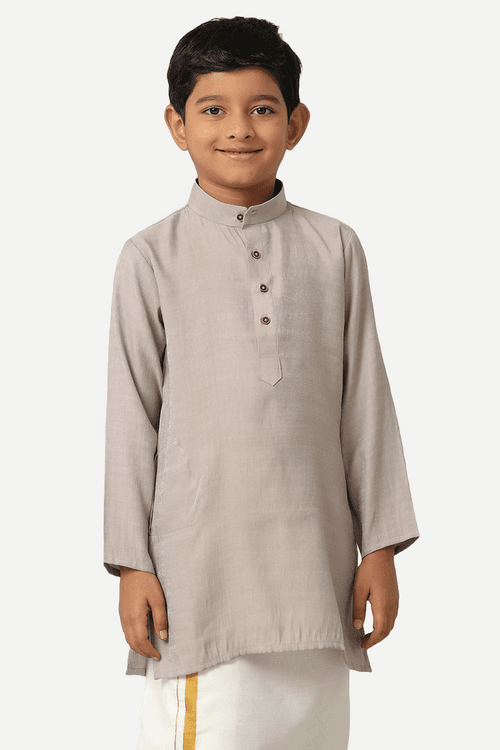 UATHAYAM Poly Viscose Shining Star Full Sleeve Solid Regular Fit Kurta & Dhoti 2 In 1 Set For Kids (Metal Grey)