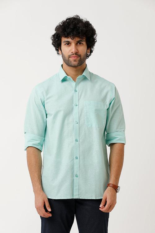 Ariser Jute Classic Greenish Blue 100% Cotton Full Sleeve Solid Smart Fit Formal Shirt For Men