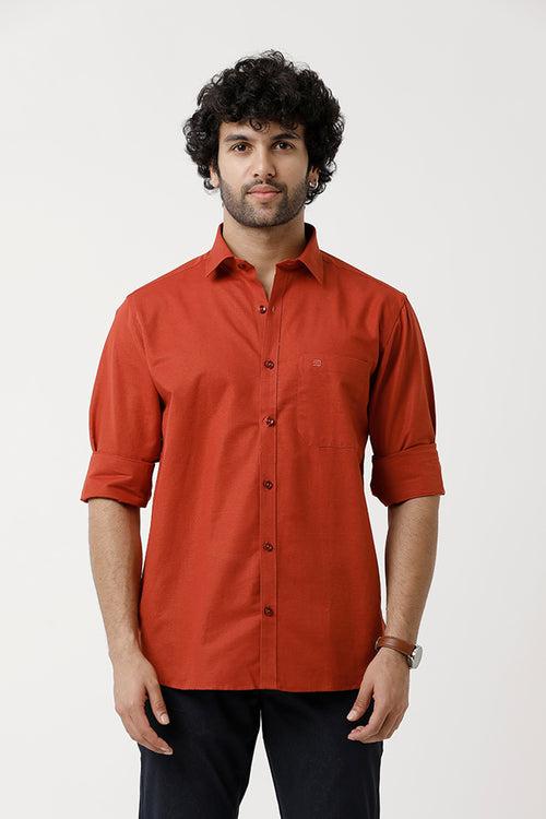 Ariser Jute Classic Kavi Orange Color 100% Cotton Full Sleeve Solid Smart Fit Formal Shirt For Men