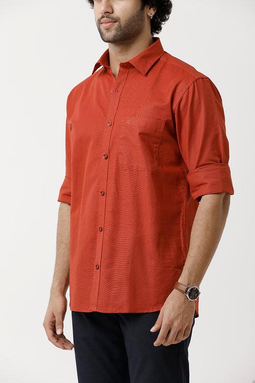 Ariser Jute Classic Kavi Orange Color 100% Cotton Full Sleeve Solid Smart Fit Formal Shirt For Men
