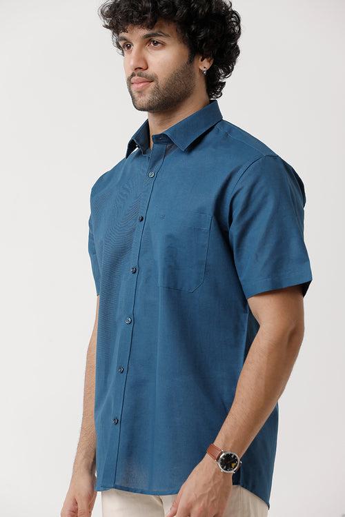 Ariser Jute Classic Mild Blue 100% Cotton Half Sleeve Solid Smart Fit Formal Shirt For Men