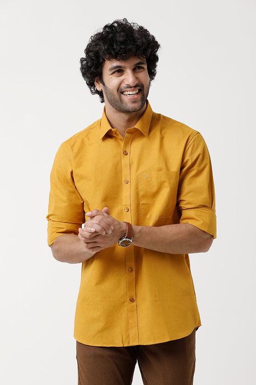 Ariser Jute Classic Mustard Yellow 100% Cotton Full Sleeve Solid Smart Fit Formal Shirt For Men