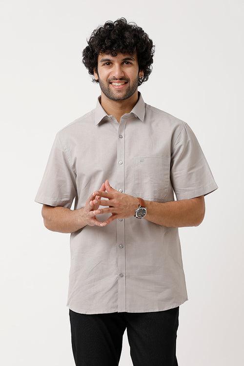 Ariser Jute Classic Light Grey 100% Cotton Half Sleeve Solid Smart Fit Formal Shirt For Men