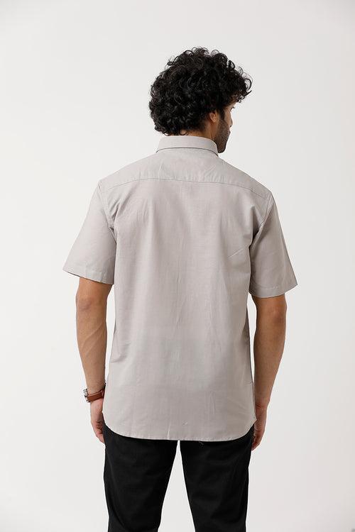 Ariser Jute Classic Light Grey 100% Cotton Half Sleeve Solid Smart Fit Formal Shirt For Men
