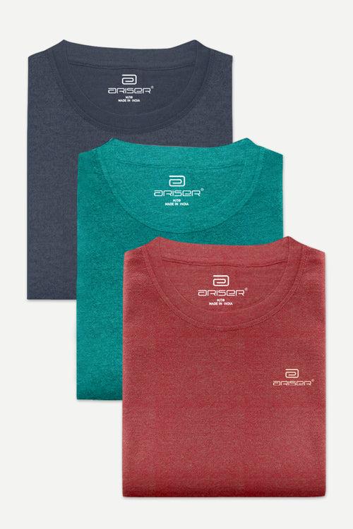 Ariser Cotton Rich Blend Round Neck Solid T-Shirt Combo - 33 (Pack of 3)