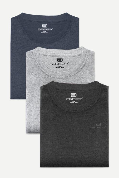 Ariser Cotton Rich Blend Round Neck Solid T-Shirt Combo - 3 (Pack of 3)
