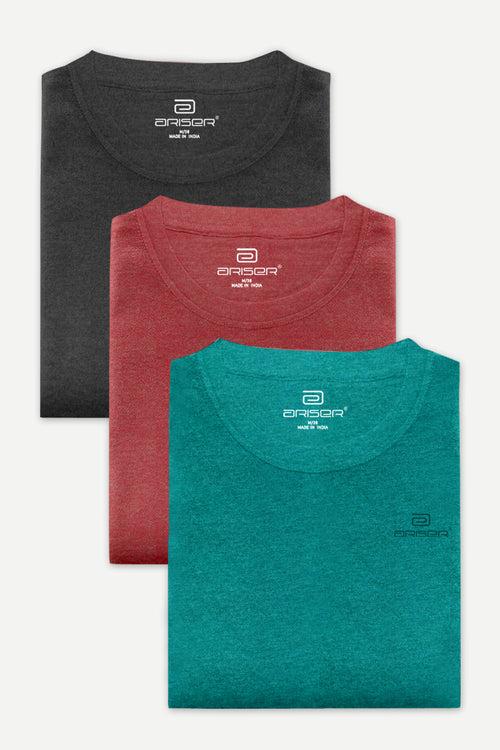 Ariser Cotton Rich Blend Round Neck Solid T-Shirt Combo - 42 (Pack of 3)