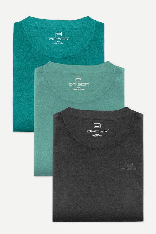 Ariser Cotton Rich Blend  Round Neck Solid T-Shirt Combo - 48 (Pack Of 3)