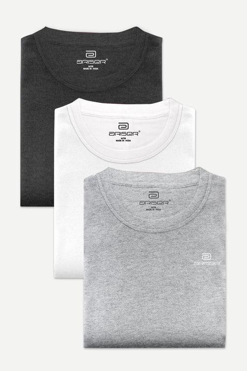 Ariser Cotton Rich Blend Round Neck Solid T-Shirt Combo - 53 (Pack of 3)