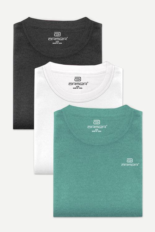 Ariser Cotton Rich Blend  Round Neck Solid T-Shirt Combo - 56 (Pack Of 3)