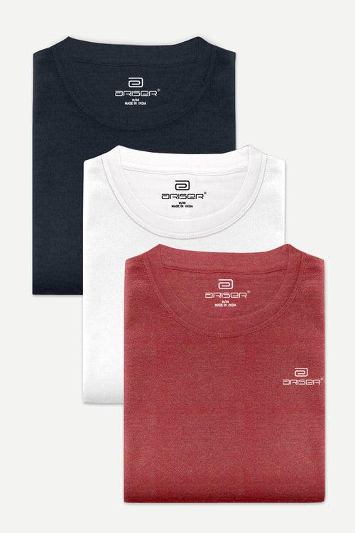 Ariser Cotton Rich Blend Round Neck Solid T-Shirt Combo - 62 (Pack of 3)