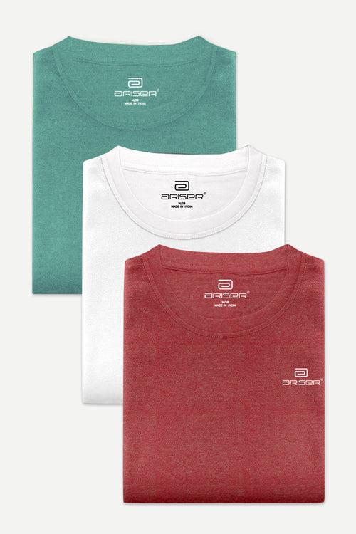 Ariser Cotton Rich Blend Round Neck Solid T-Shirt Combo - 63 (Pack of 3)