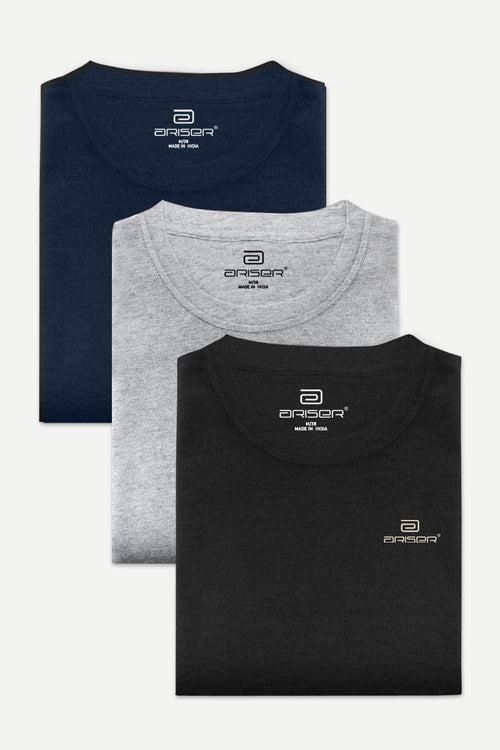 Ariser Cotton Rich Blend Round Neck Solid T-Shirt Combo - 80 (Pack of 3)