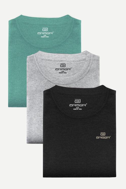 Ariser Cotton Rich Blend  Round Neck Solid T-Shirt Combo - 81 (Pack Of 3)