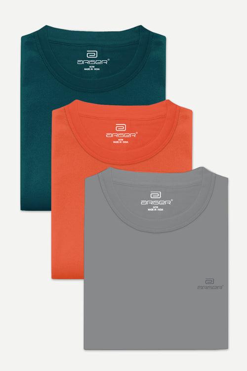 Ariser Cotton Rich Blend  Round Neck Solid T-Shirt Combo - 86 (Pack Of 3)