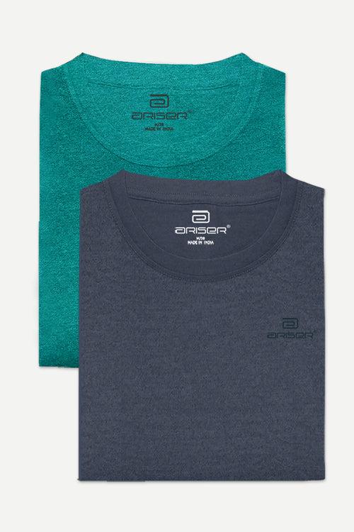 Ariser Cotton Rich Blend Round Neck Solid T-Shirt Combo - 201 (Pack Of 2)