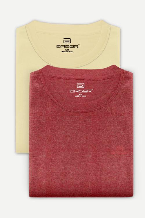 Ariser Cotton Rich Blend Round Neck Solid T-Shirt Combo - 258 (Pack Of 2)