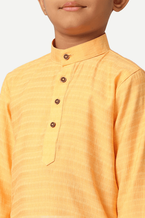 UATHAYAM Poly Viscose Shining Star Full Sleeve Solid Regular Fit Kurta & Panchakacham 2 In 1 Set For Kids (Light Orange)