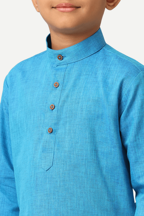 UATHAYAM Exotic Kurta Cotton Rich Blend  Full Sleeve Solid Regular Fit For Kids (Sea Blue)