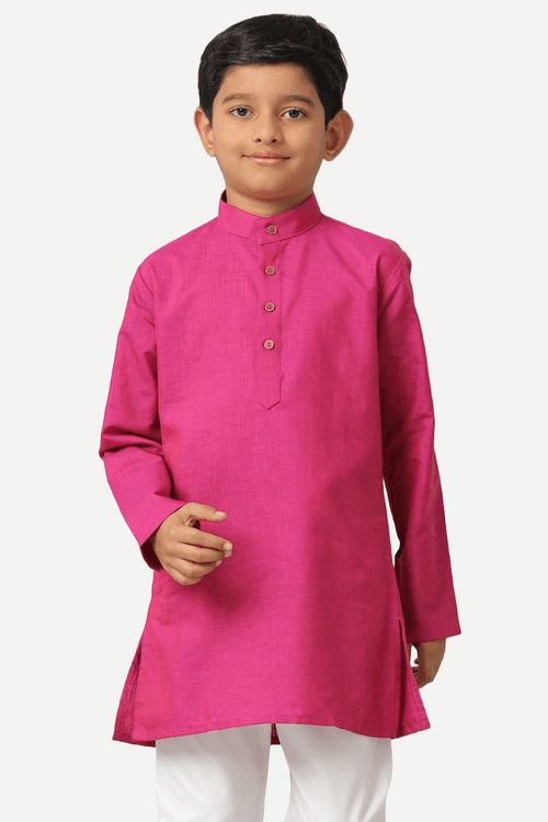 UATHAYAM ExoticCotton Rich Blend  Full Sleeve Solid Regular Fit Kids Kurta + Pyjama 2 In 1 Set (Dark Pink)