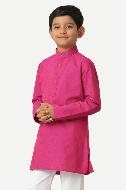 UATHAYAM ExoticCotton Rich Blend  Full Sleeve Solid Regular Fit Kids Kurta + Pyjama 2 In 1 Set (Dark Pink)