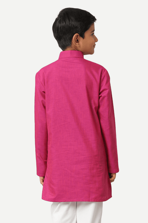 UATHAYAM ExoticCotton Rich Blend  Full Sleeve Solid Regular Fit Kids Kurta + Pyjama 2 In 1 Set (Dark Pink)