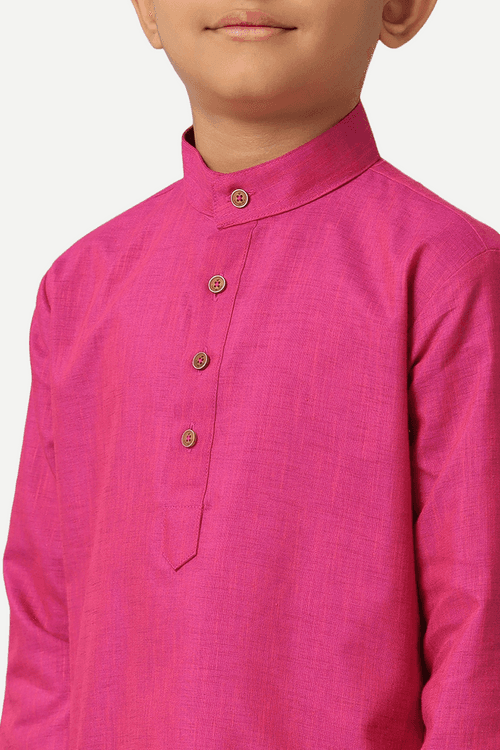 UATHAYAM ExoticCotton Rich Blend  Full Sleeve Solid Regular Fit Kids Kurta + Pyjama 2 In 1 Set (Dark Pink)