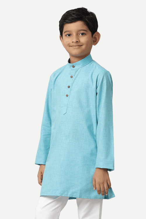 UATHAYAM Exotic Kurta Cotton Rich Blend  Full Sleeve Solid Regular Fit For Kids (Sky Blue)