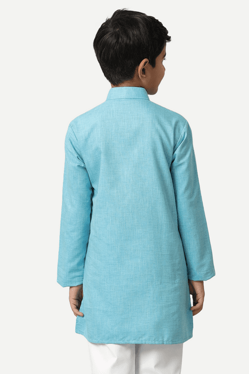 UATHAYAM Exotic Kurta Cotton Rich Blend  Full Sleeve Solid Regular Fit For Kids (Sky Blue)