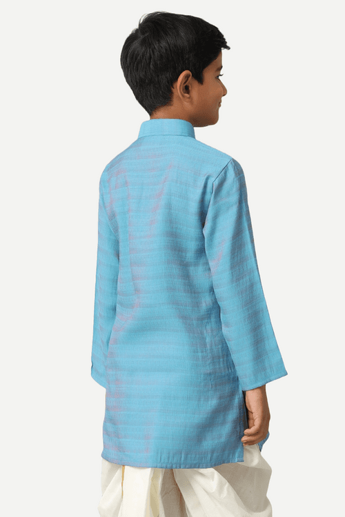 UATHAYAM Poly Viscose Shining Star Full Sleeve Solid Regular Fit Kurta & Panchakacham 2 In 1 Set For Kids (Ocean Blue)