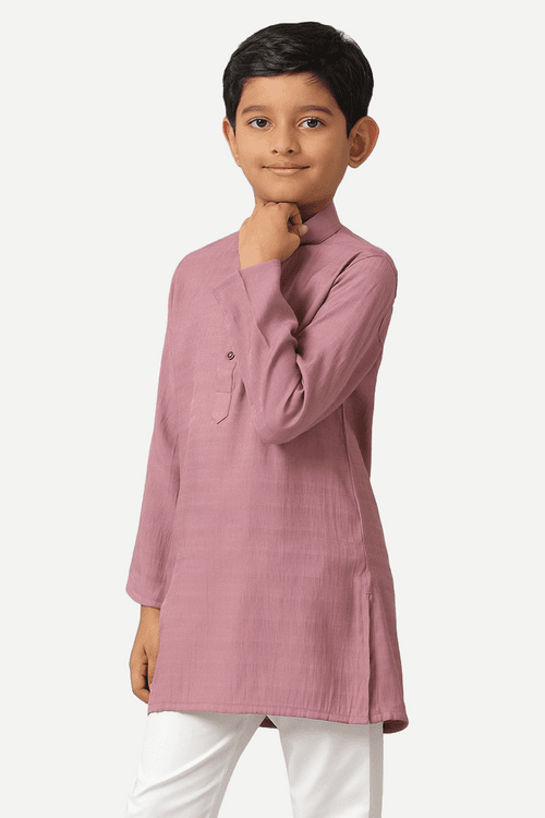 UATHAYAM Poly Viscose Shining Star Kurta  Full Sleeve Solid Regular Fit For Kids (Dusty Pink)