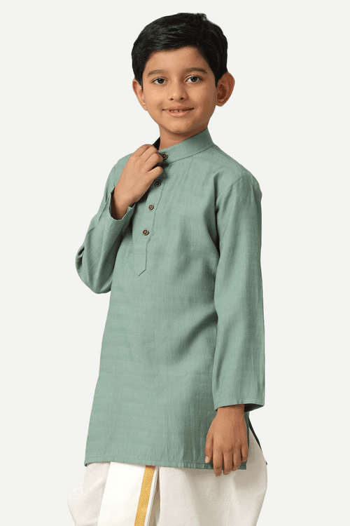 UATHAYAM Poly Viscose Shining Star Full Sleeve Solid Regular Fit Kurta & Panchakacham 2 In 1 Set For Kids (Greyish Green)