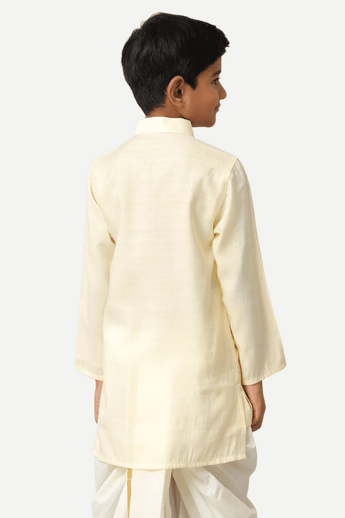 UATHAYAM Poly Viscose Shining Star Full Sleeve Solid Regular Fit Kurta & Panchakacham 2 In 1 Set For Kids (Cream White)