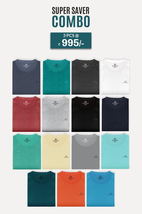 Round Neck Cotton Rich Blend T-shirt Combos Pack Of 3