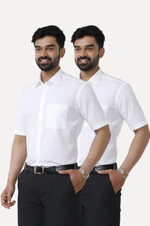 UATHAYAM Snow Field 100% Cotton Formal White Shirts For Men - 2 Pcs Combo Pack