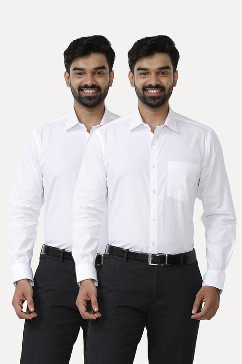 UATHAYAM White Field 100% Cotton Formal White Shirts For Men - 2 Pcs Combo Pack