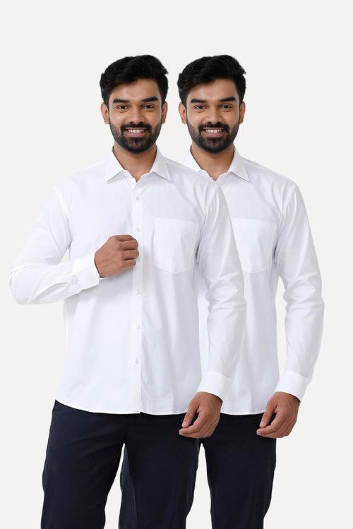 UATHAYAM Snow Field 100% Cotton Formal White Shirts For Men - 2 Pcs Combo Pack