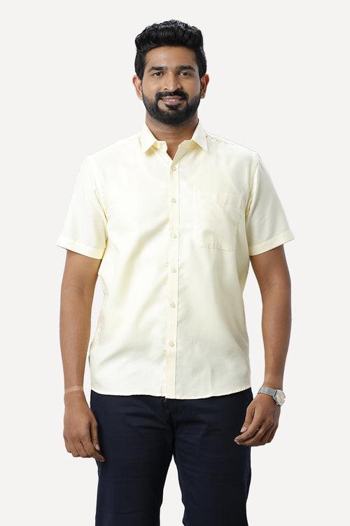 ARISER Armani Light Yellow Color Cotton Rich Blend Half Sleeve Solid Slim Fit Formal Shirt for Men - 90952