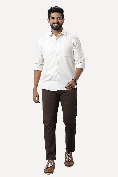 ARISER Armani Light Beige Color Cotton Rich Blend Full Sleeve Solid Slim Fit Formal Shirt for Men - 90955