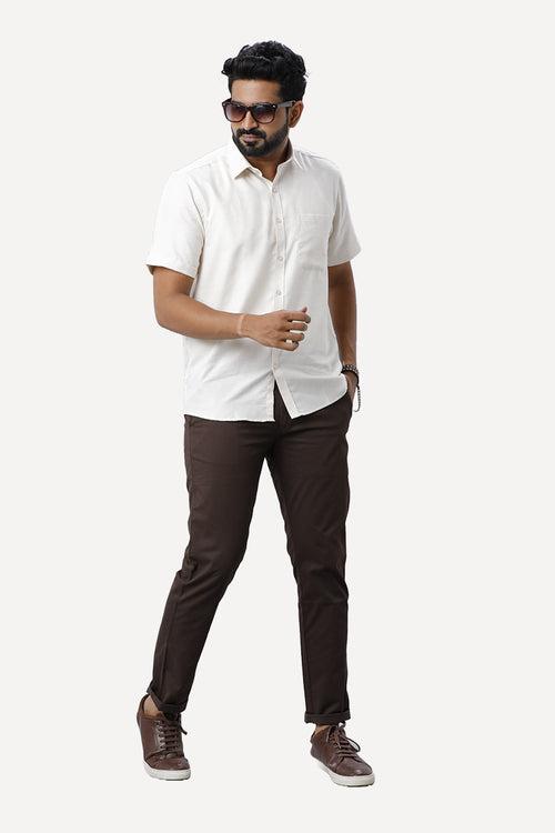 ARISER Armani Light Beige Color Cotton Rich Blend Half Sleeve Solid Slim Fit Formal Shirt for Men - 90955
