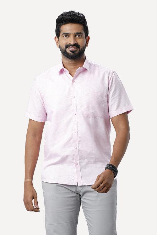 ARISER Armani Light Pink Color Cotton Rich Blend Half Sleeve Solid Slim Fit Formal Shirt for Men - 90953