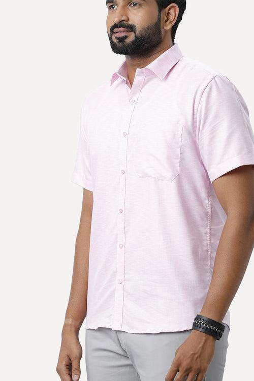 ARISER Armani Light Pink Color Cotton Rich Blend Half Sleeve Solid Slim Fit Formal Shirt for Men - 90953