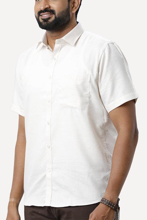 ARISER Armani Light Beige Color Cotton Rich Blend Half Sleeve Solid Slim Fit Formal Shirt for Men - 90955