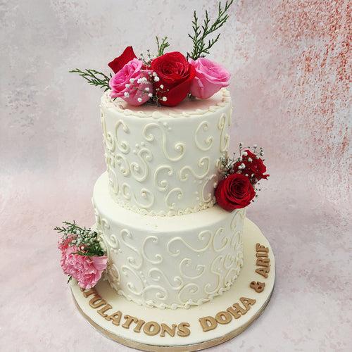 Two Tier Rose Engagement Cake