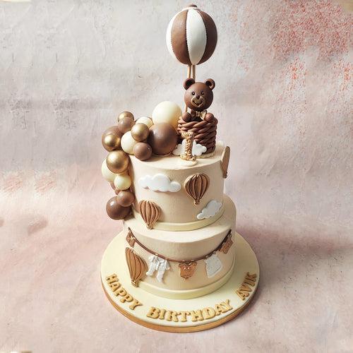 Golden Hot Air Balloon Teddy Bear Cake